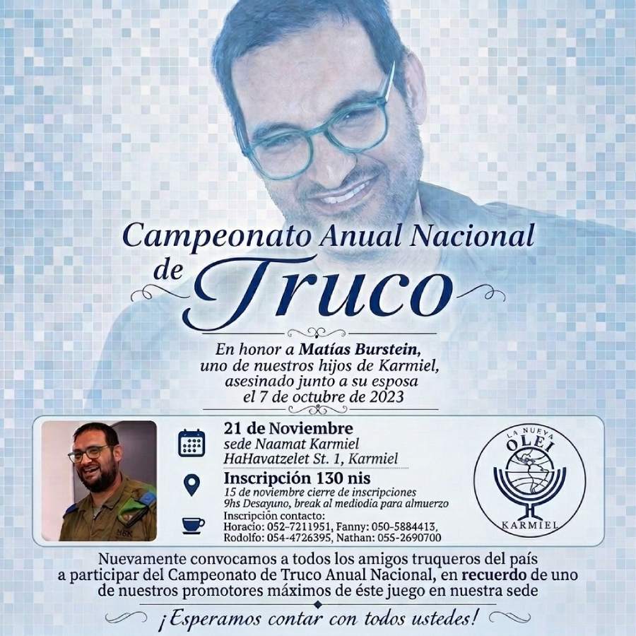 Afiche del Campeonato Anual Nacional de Truco organizado en OLEI Karmiel