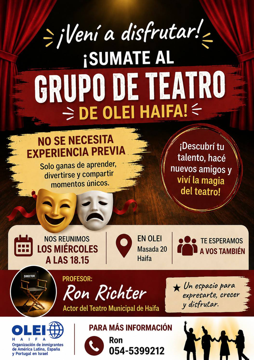 Afiche del grupo semanal de teatro de OLEI Haifa