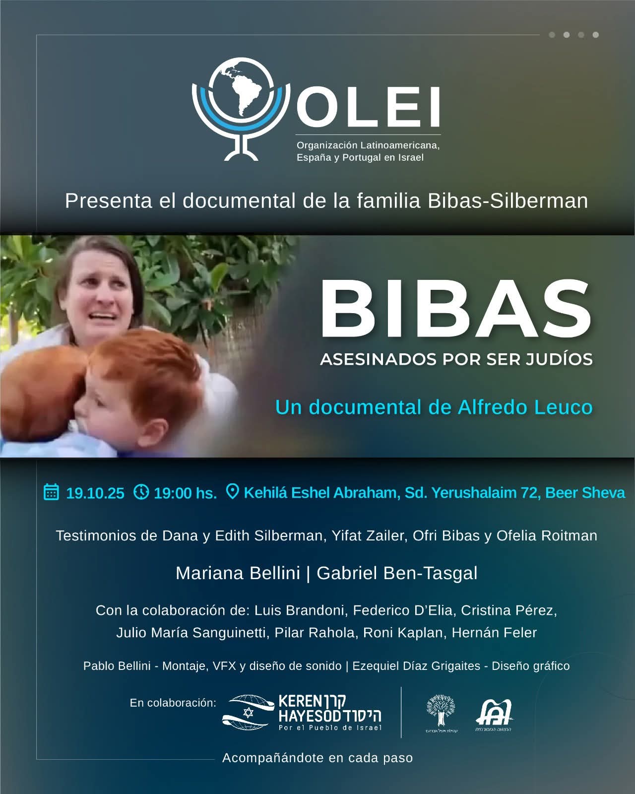 Proyección del documental “Bibas, asesinados por ser judíos” – OLEI Central Beer Sheva