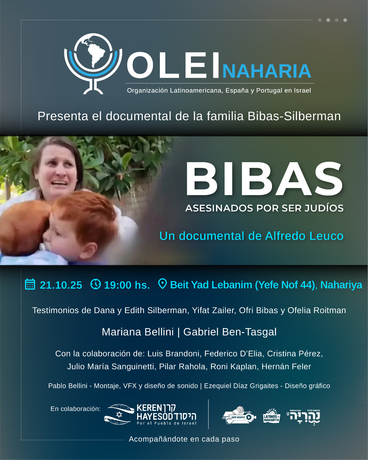 Proyección del documental “Bibas, asesinados por ser judíos” – OLEI Nahariya